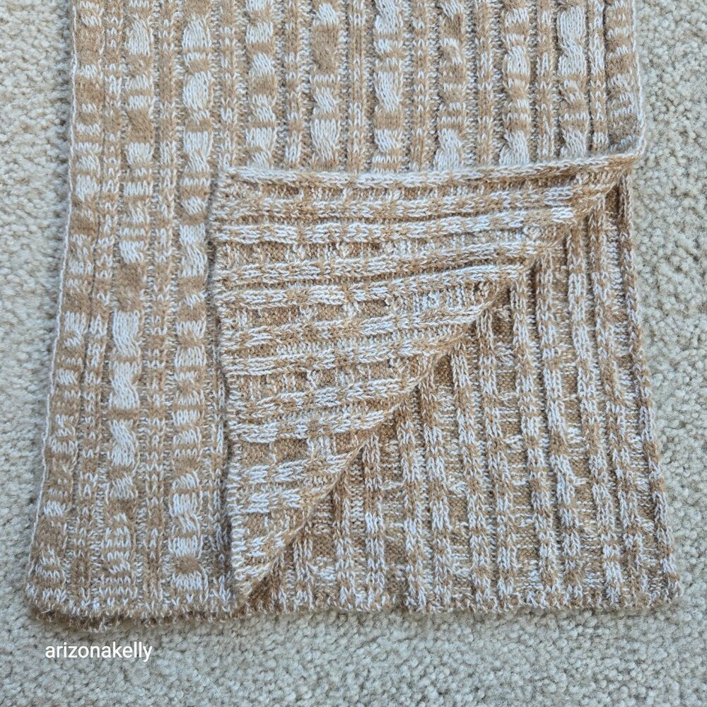 NWOT Marled Cashmere Cable Knit Scarf Tan & Ivory - Picture 1 of 7
